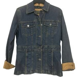 Eddie Bauer Floral Lined Stretch Denim Jacket Cottagecore Country Women’s Small